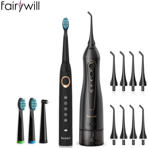 Fairywill Portable 3 Modes Water Flossers FW-5020E SET USB Rechargeable IPX7 Waterproof 300ML Water Tank Capacity