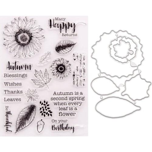 KLJUYP Autumn Flowers Transparent Clear Silicone Stamp Cutting Dies Set for DIY scrapbooking/photo album Decorative