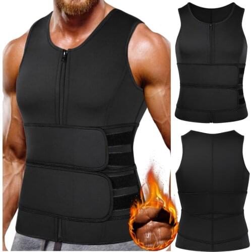 Neoprene Sauna Suit for Men Waist Trainer Corset Vest Zipper Body Shaper with Adjustable Tank Top Compression Faja Shapewear