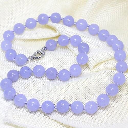 New arrival purple violet jades stone chalcedony necklace 8,10,12mm round beads elegant anniversary gift jewelry 18inch B1512