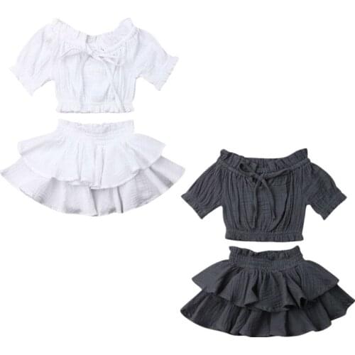 New Toddler Kids Baby Girl Clothes Ruffle Solid Tops Dress Skirt Holiday Outfits