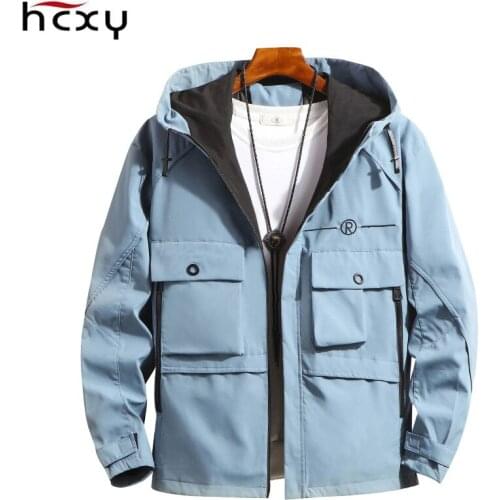 HCXY 2019 Autumn Mens Hooded Cargo Jacket Coat Boys Teenage Students Korean style Men Casual Outwear Coats with big pockets