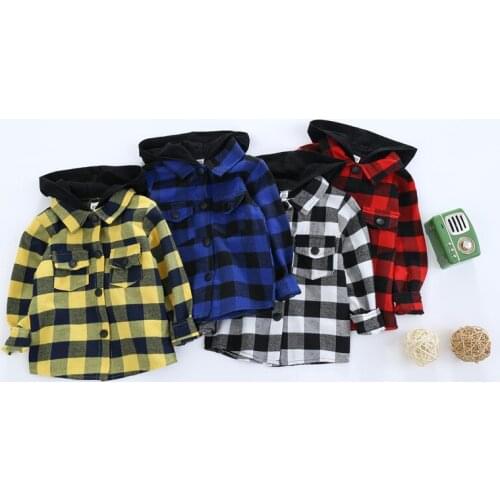 1-4Y Fashion Children Boys Clothing Autumn Winter Toddler Kids Boys Casual Plaid Button Hoodies Sweatshirts Tops Outwear