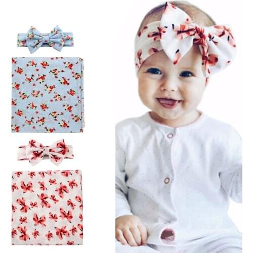 2020 Popular Winter Swaddle Wrap Soft Printed Cotton Matching Headband Set Photography Hair Accessories Headwear