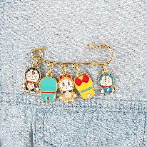 Cute Doraemon Enamel Pins Japanese Anime Brooches Colorful Dinosaur Rainbow Candy Cats Pendant Charms Brooch Lovely Gift for Kid