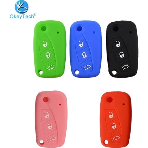 OkeyTech Flip Folding Case For Fiat Panda Stilo Punto Doblo Grande Bravo 500 Ducato Minibus Silicone Car Key Cover Fob 3 Button