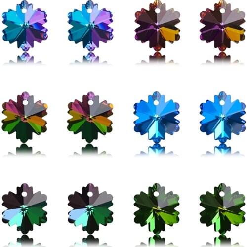 20Pcs/Lot 14mm Glass Green Beads Snowflower Pendant Crystal Charms For Women Jewelry Making Necklaces DIY Earring Findings