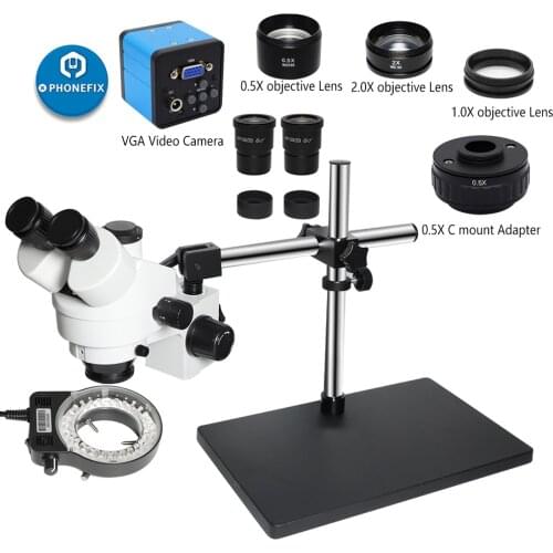 3.5X-90X Zoom Magnification Simul Focal Trinocular Stereo Microscope 56-LED Ring Light with 38MP VGA Video Camera For PCB Repair