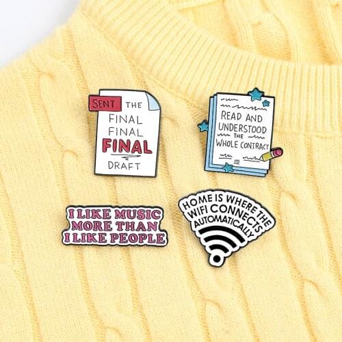 Funny Trash Life Quote Enamel pins WIFI Star Post-it write Read Letters Lapel pins Cartoon Brooches Hat Bag Jackets Accessories