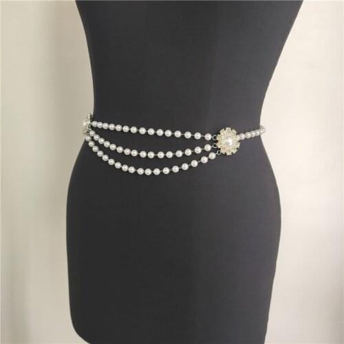 Women Fringe Silver Pearl Belt Female Vintage Dress Pattern Waist Belly Chain Ladies Long