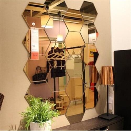 12Pcs/pack Removable Acrylic Mirror Setting Wall Sticker Decal for Home Living Room Bedroom Decoration Hexagon 46x23mm/70x80mm