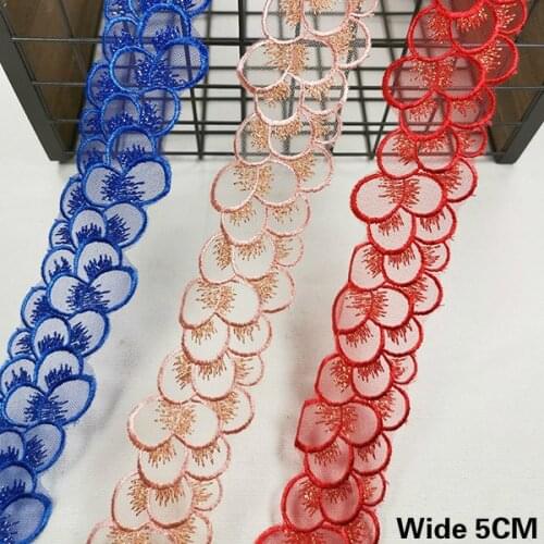 5CM Wide Exquisite Flower Fabric Mesh Embroidery Ribbon Dress Collar Skirts Neckline Lace Trim DIY Apparel Sewing Decoration
