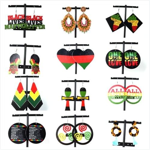 Free shipping!2022 Wholesale Few Stock Rasta Color African Wooden Earrinngs