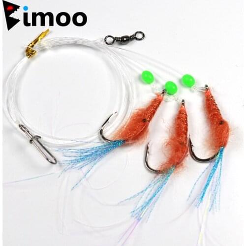 Bimoo 5packs 4/0 Orange Shrimp Rig Saltwater Fishing Rigs Sabiki Flies for Perch Makerel