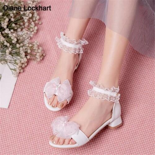 Women Sandals Bohemia Style 2021 Summer Shoes For Ladies Low heel Sandals Lace Bow Chaussures Femme Sandalias mujer White Pink