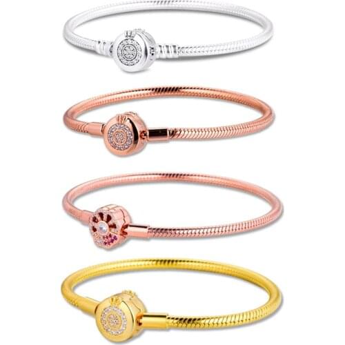 CKK Bracelet Sterling Silver Pink Fan Crown O Bracelets for Women Feminina Masculina Pulseras Mujer Silver 925 Sterling jewelry