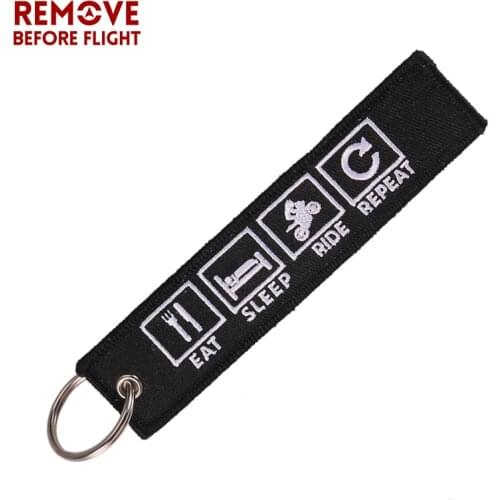 Remove Before Flight Novelty Embroidery Key Chain Bijoux Keychain for Motorcycles n Cars Eat Sleep Rid Repeat Porte Clef Key Tag