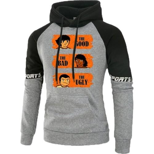 Captain Tsubasa Football Anime Print Men Raglan Hoodies Cartoon Harajuku Mens Hooded Sweatshirts Fashion Casual Street Hoodie