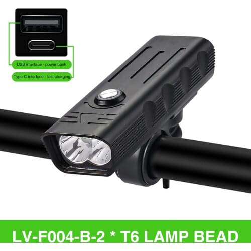 Back Headlight Lamp Flashlight Bike Headlight Torch MTB Road Bicycle Waterproof USB Charging T6 LED Flashlight
