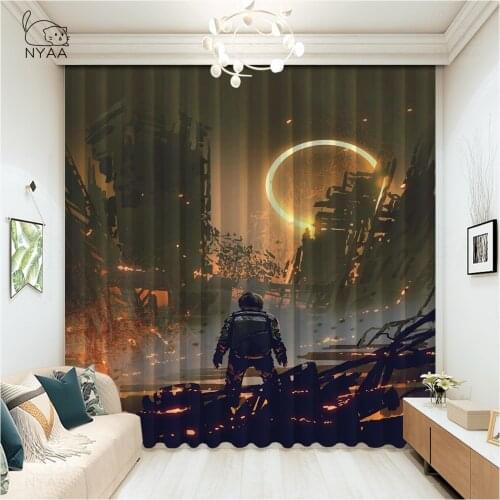 Futuristic Astronaut Curtain Salon Cartoon Europe Curtains On The Door Office Printed Modern Living Room Curtains Micro Shading