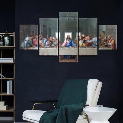 HD Printed Canvas Painting Wall Art Christian God Jesus 5 Pieces Last Supper Landscape Poster Living Room Decoration Pictures