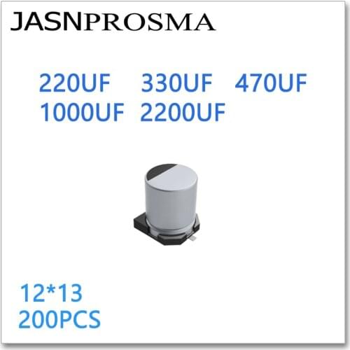 JASNPROSMA 200PCS 12*13 220UF 330UF 470UF 1000UF 2200UF 10V 25V 35V 50V 63V SMD 12x13 Aluminum electrolytic capacitors