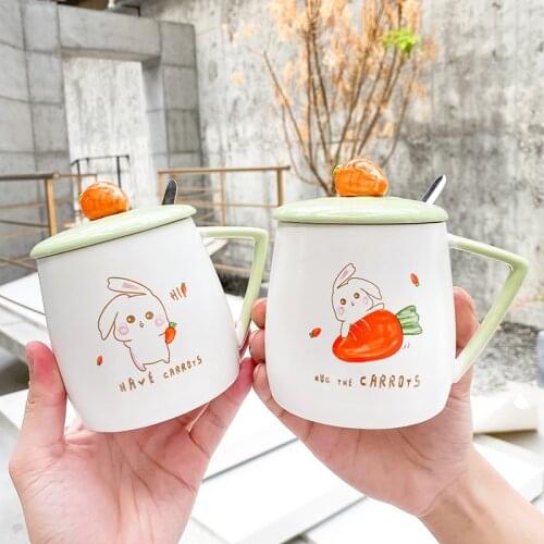 Creative rabbit and carrot mug with lid spoon 400ml coffee cup Drinkware Coffee Tea Cups milk cups Breakfast mugs Couple Gifts