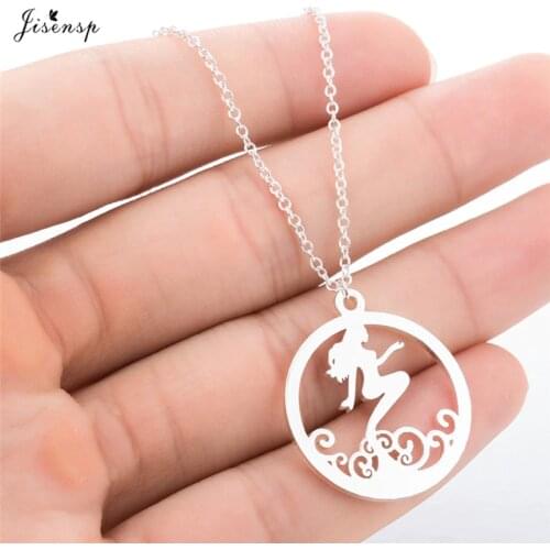 Jisensp Trendy Mermaid Tail Pendants Necklace Women Dream Romantic Maritime Princess Mermaid Necklace Stainless Steel Jewelry