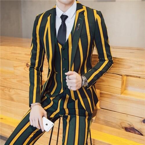 2018 Men Slim Fit Leisure Blazer Jacket , Brand-clothing Stage Suit Mens Plus Size High-end Luxury Mens Striped Suits Sets 3XL