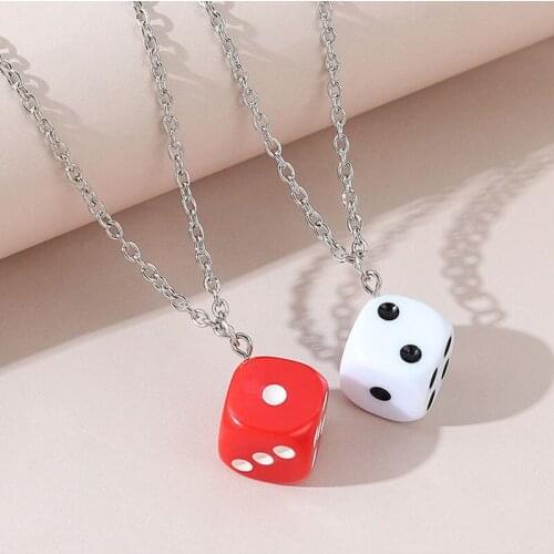 Novelty Resin Dice Pendant Necklace Red White Color Link Chain Fashion Women Men Jewelry Hiphop Party Game