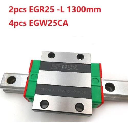 2pcs origial Hiwin rail EGR25 -L 1300mm linear guide + 4pcs EGW25CA flanged carriage blocks for CNC router