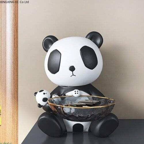 Panda Storage Tray Decoration Creative Living Room Home Decoration Multi-function Shelf Transparent Glass Tray Storage Ornaments