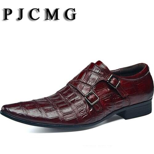 PJCMG Spring/Autumn Men Oxford Crocodile Pattern Dress Party Pointed Toe Slip-On Office & Career Mens Wedding Shoes