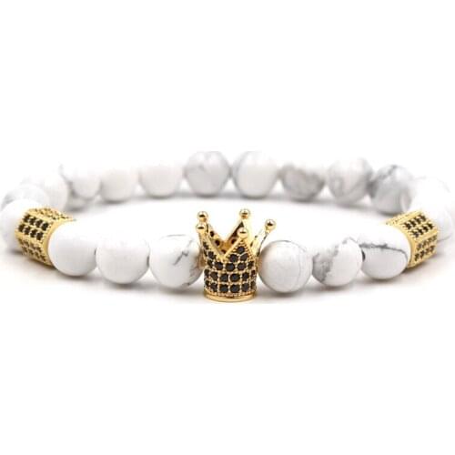 4 Colors 10MM Zircon Crown Charms White Stone Beads Bracelet Yoga Pulseira Feminina Buddha Jewelry