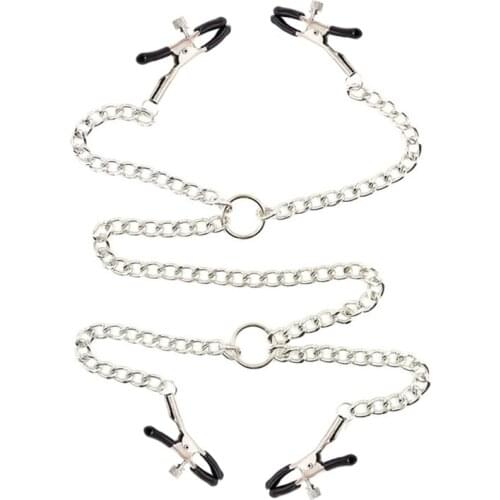 Repeatable Use Metal Chain with 4 Head Nipple Breast Clamp Labia Clitori Clips Female Restraint Bondage BDSM Adult Game Erotic