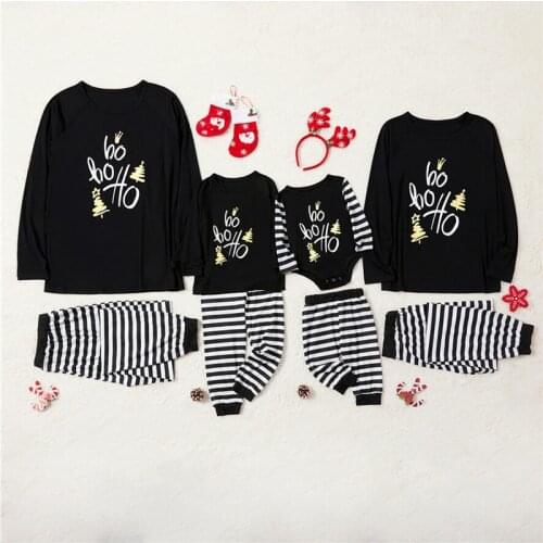 Xmas Family pajamas sets Long Sleeve Tops + Striped pants Christmas clothes for kids Adult O-neck letter print Autumn Homewear