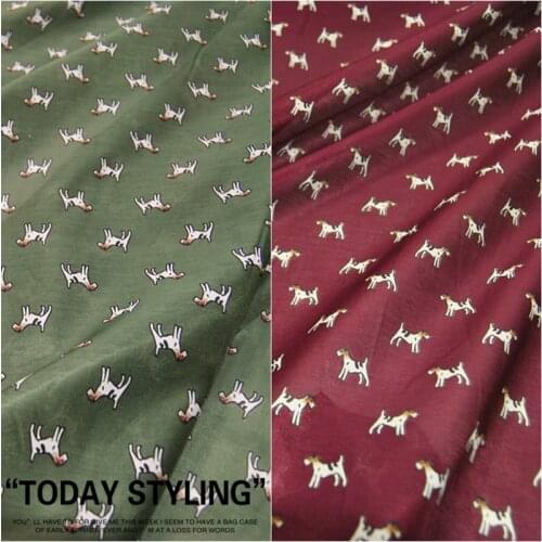 Silk Cotton Fabric Dress Puppy Green Wine Red Large Wide clothing Cloth DIY Textile Tissue