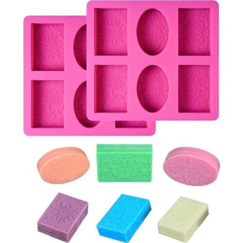 6 Cavity Silicone Soap Molds Oval Rectangle Soap Molds and Supplies Flower Pattern Cake Molds for Baking Cookie Dessert Molds