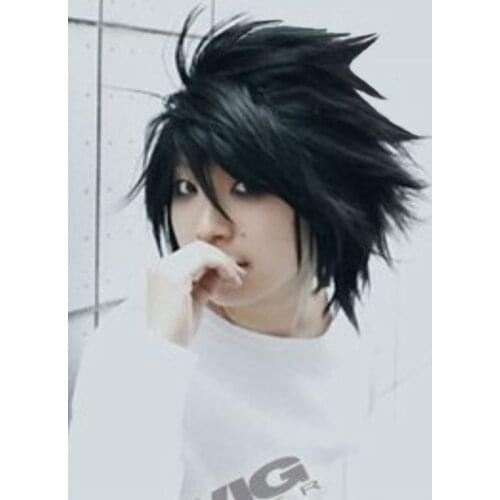 Death Note L Short Black Shaggy Layered L.Lawliet Heat Resistant Cosplay Costume Hair Wig + Wig Cap