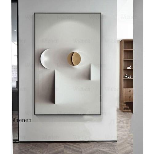 Modern Abstract Geometric Wall Art Canvas Painting Black White Industrial Style Poster Print Wall Pictures for Living Room Decor