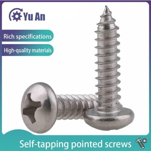 304 Stainless Steel Philips Pan Head Tapping Nibbed Screw Cross Round Head Self Tapping Wood Screw PA GB845 M3M3.5M4 30Pcs