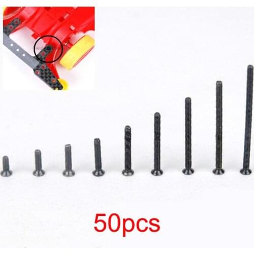 50Pcs M2*5/6/8/10/12/14/16/20/25/30/35/40mm Black Screws Flat Head Phillips Countersunk Screw for Tamiya Mini 4WD RC Car Model