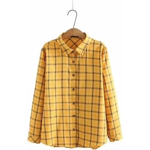 Plus Size Shirt For Women XL-4XL Large Size Shirt For Fatwomen Wear Cotton Plaid Fabric Lapel Long Sleeve In Spring And Autumn