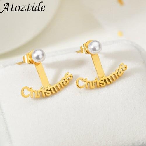 Personalized Name Stainless Steel Letter Pearl Stud Earrings Birthstone For Women Fashion Custom Name Earrings Nameplate Gift