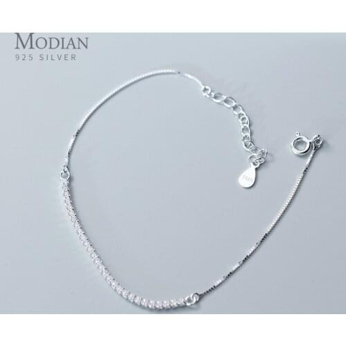 Modian Fashion Shining Clear CZ Geometric Bracelet for Women 925 Sterling Silver Link Chain Adjustable Bracelet Fine Jewelry