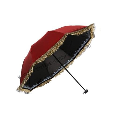 3pcs/lot colour option Ladies' summer folding mini umbrella 5 times black coating anti-UV women pocket lace wine red parasol