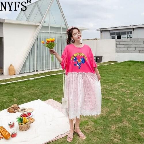 NYFS Summer Dress 2021 Korean New Loose Patchwork Lace Woman Dress Vestidos Robe Elbise Fashion Short Sleeve Dresses