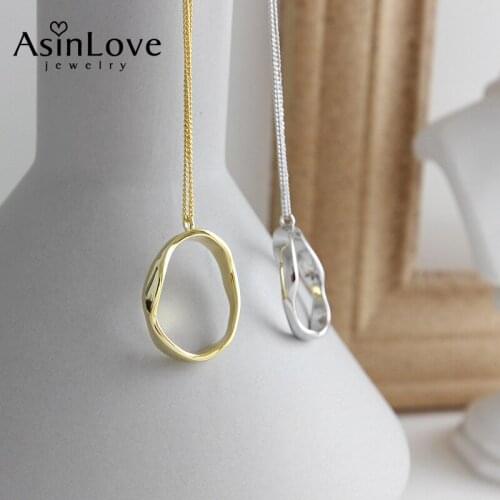 AsinLove Real S925 Sterling Silver Fine Jewelry INS Simple Irregular Wave Pattern Geometric Oval Pendant Necklace for Women Gift