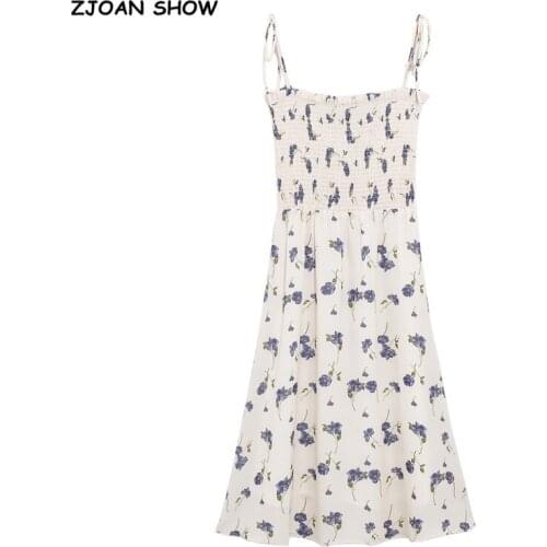2021 Retro Elegant Elastic Body Long Sling Dresses France Fresh Leaves Floral Print Vintage Women Summer Dress Holiday