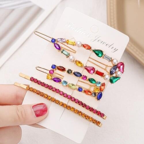 1 pcs/4 pcs Korea Shiny Crystal Hairpins Women Geometric Waterdrop Colorful Rhinestones Hair Clips for Girls Hair Accessories